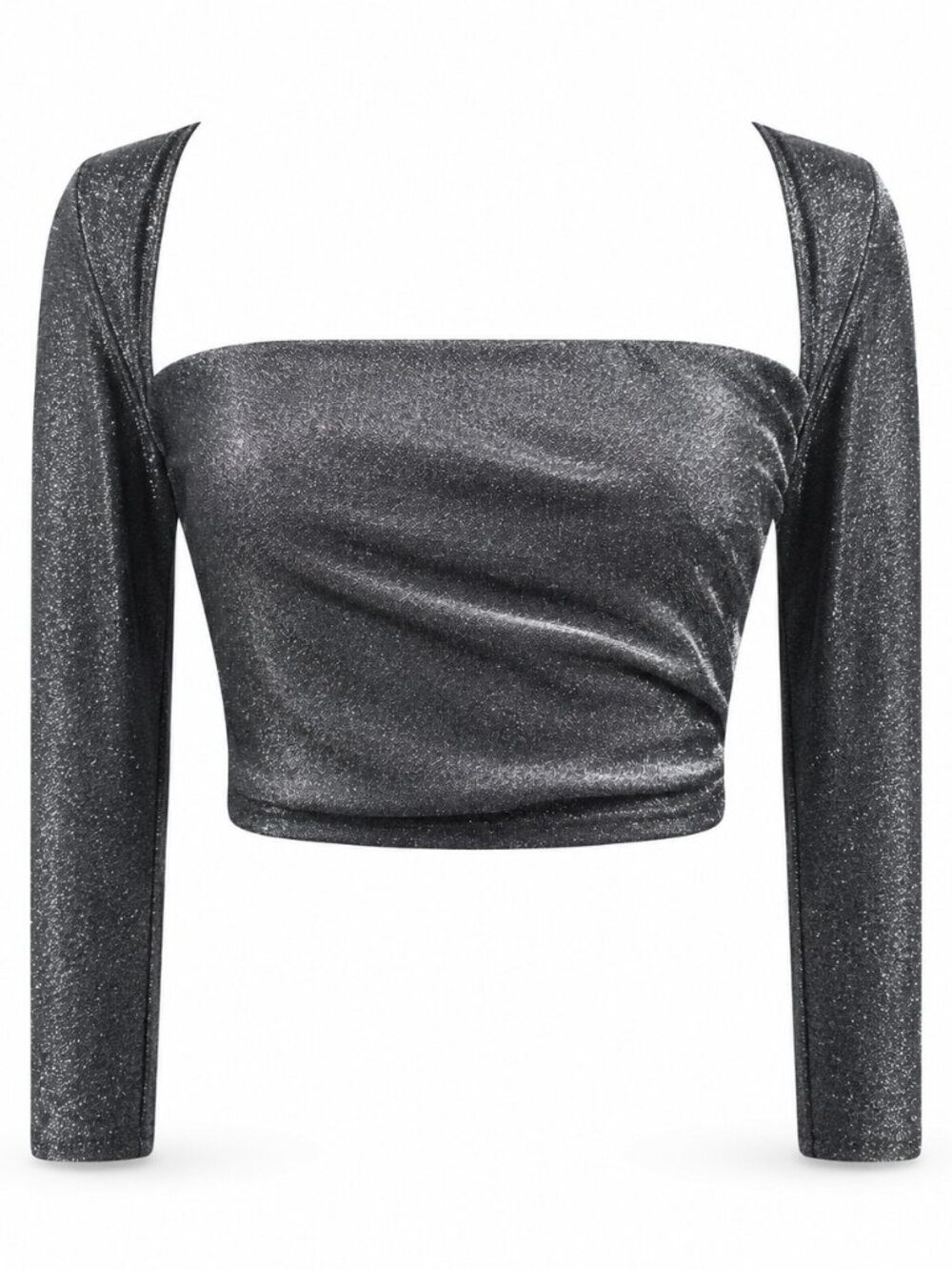 New G by GUESS Vallerie Crop Top L Black Glitter Off Shoulder Long Sleeve Party